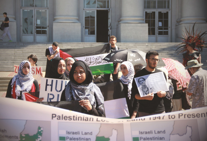 מפגינים פרו פלסטיניים בקמפוס בארה"ב (צילום:  Ariel Hayat)