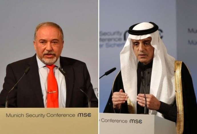 שר החוץ הסעודי אל ג'ובייר ושר הביטחון ליברמן (צילום:  רויטרס)