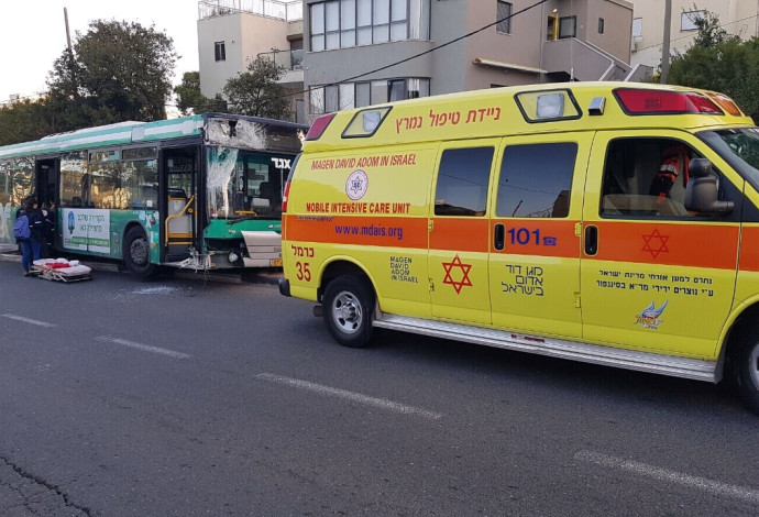 נהג אוטובוס התנגש בתחנה בחיפה לאחר שחווה אירוע לבבי (צילום:  דוברות מד"א כרמל)