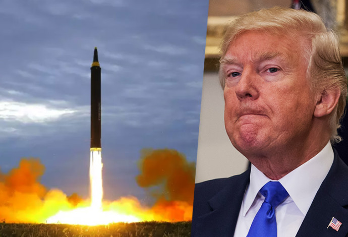 תרגיל שיגור טיל גרעיני של קוריאה הצפונית ודונלד טראמפ (צילום:  Getty images,רויטרס)