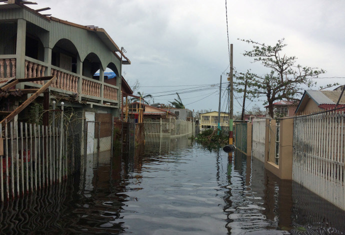 כמו בוונציה. רחוב בפוארטו ריקו שהפך לתעלה בגלל הוריקן "מריה" (צילום:  רויטרס)