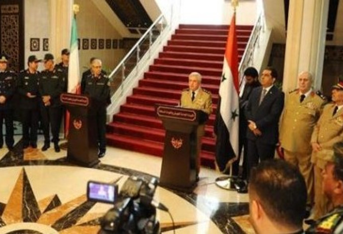 מסיבת העיתונאים של מפקדי צבאות איראן וסוריה (צילום:  התקשורת הערבית)