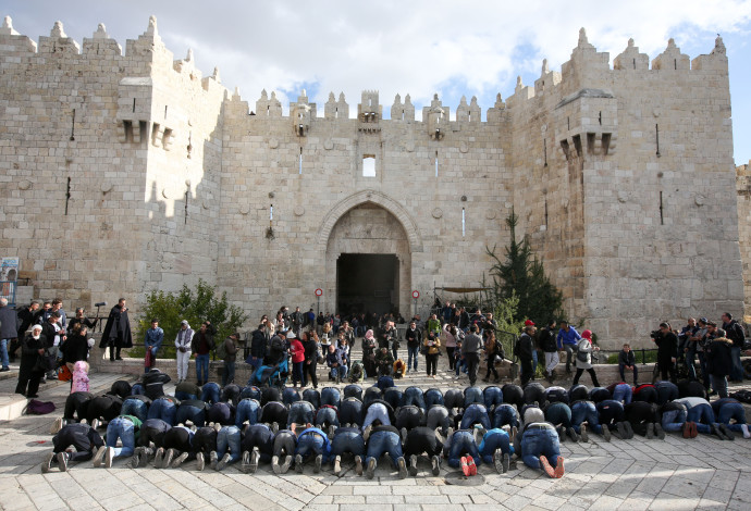 מתפללים בשער שכם (צילום:  מרק ישראל סלם)