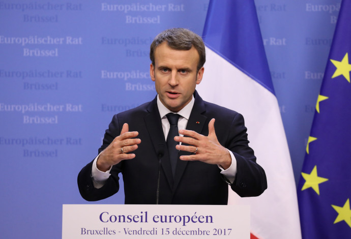 עמנואל מקרון בפסגה האירופית (צילום:  AFP)