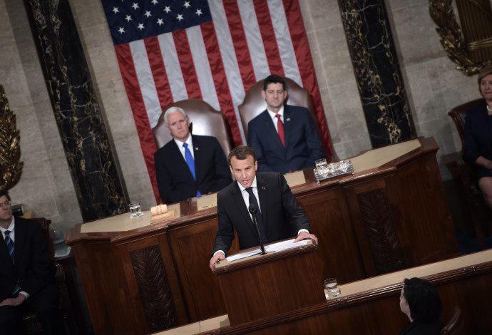עמנואל מקרון בקונגרס האמריקאי (צילום:  AFP)