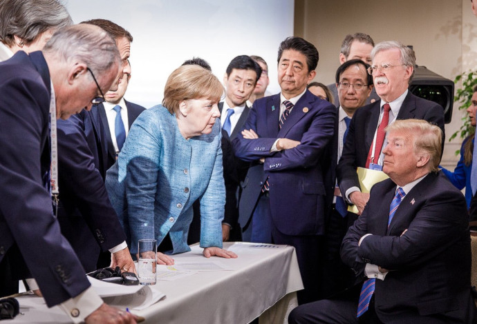 מרקל וטראמפ בסיום ה-G7 (צילום:  AFP)