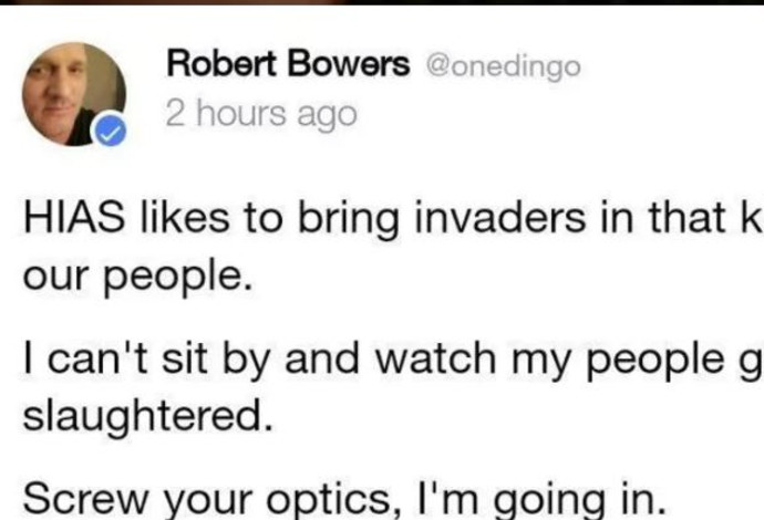 הפוסט שפרסם רוברט באוארס לפני שיצא למסע הירי (צילום:  צילום מסך רשת Gab)