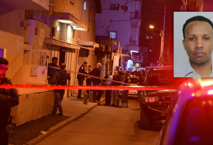 זירת אירוע הרצח בשכונת התקווה בתל אביב, בתמונה הקטנה: החשוד ברצח, טספברהן טספסיון (צילום:  קובי ריכטר/TPS)