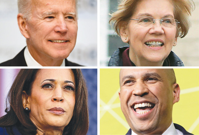 המועמדים הדמוקרטים מחממים מנועים. מימין, בכיוון השעון: וורן, בוקר, הריס וביידן (צילום:  רויטרס)