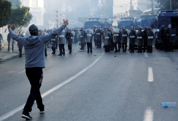 מפגין מתעמת עם המשטרה באלג'יריה (צילום:  רויטרס)