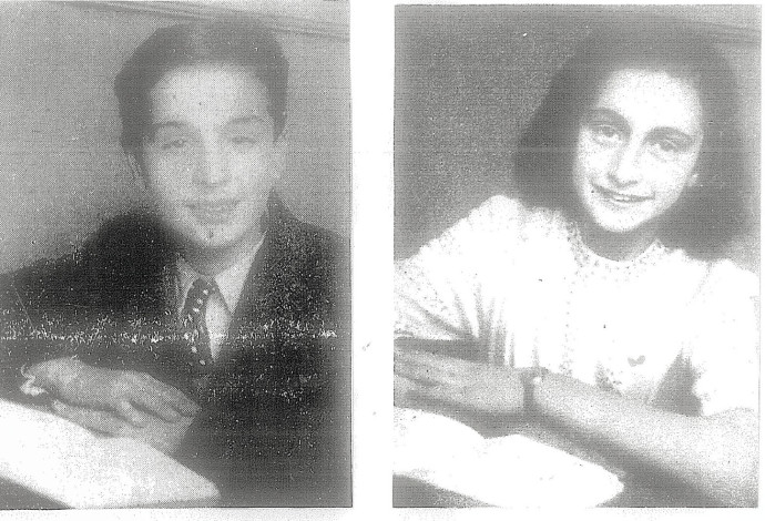 תיאו קוסטר לצד אנה פרנק בתמונת המחזור הכיתתית (צילום:  באדיבות המשפחה)