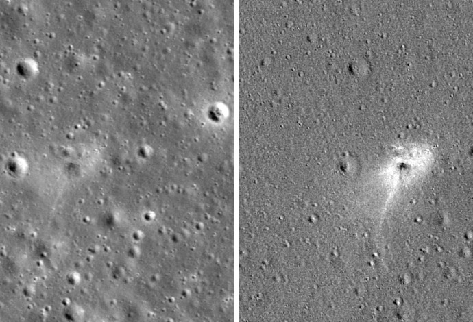 הפגיעה של חללית בראשית בירח (צילום:  נאס"א)