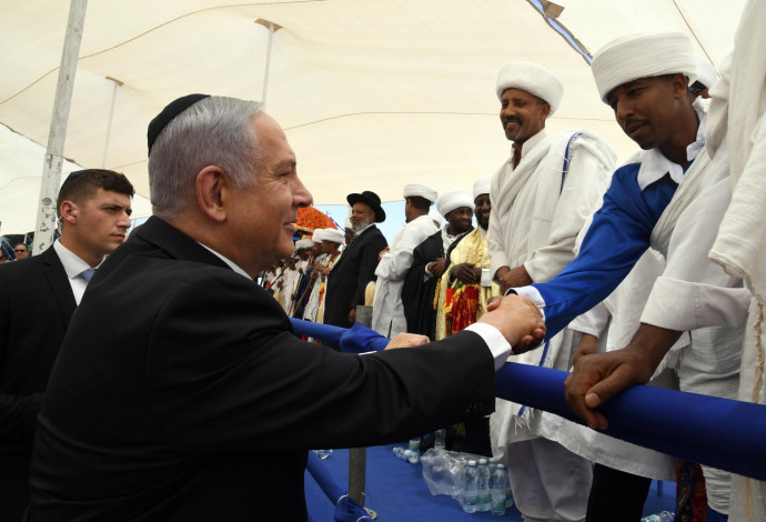 בנימין נתניהו בטקס האזכרה לזכרם של יהודי אתיופיה שנספו בדרכם לישראל (צילום:  חיים צח לע"מ)