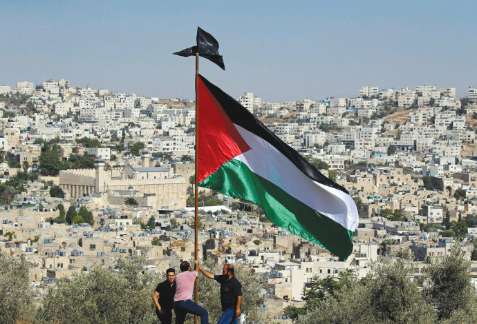 דגל פלסטין מעל חברון (צילום:  רויטרס)