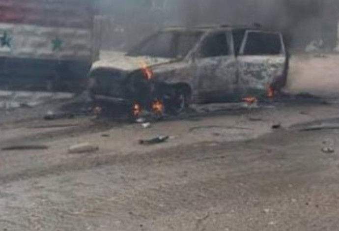 תקיפת הרכב בסוריה (צילום:  רשתות ערביות)