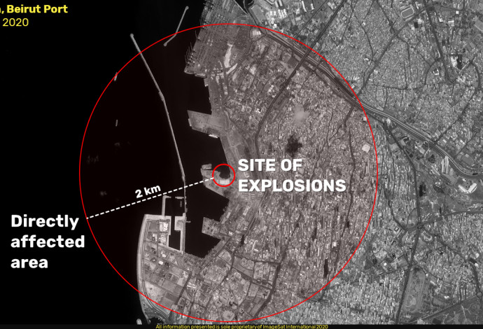 תמונת לוויין של אזור הפיצוץ של חברת אימאג'סאט (צילום:  ImageSat International (ISI) www.imagesatintl.com)