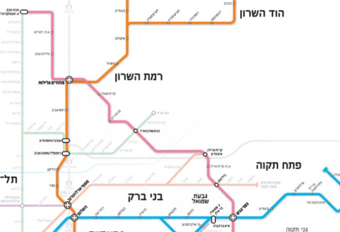 מפת הרכבת הקלה והמטרו בגוש דן (צילום:  אתר נת"ע)