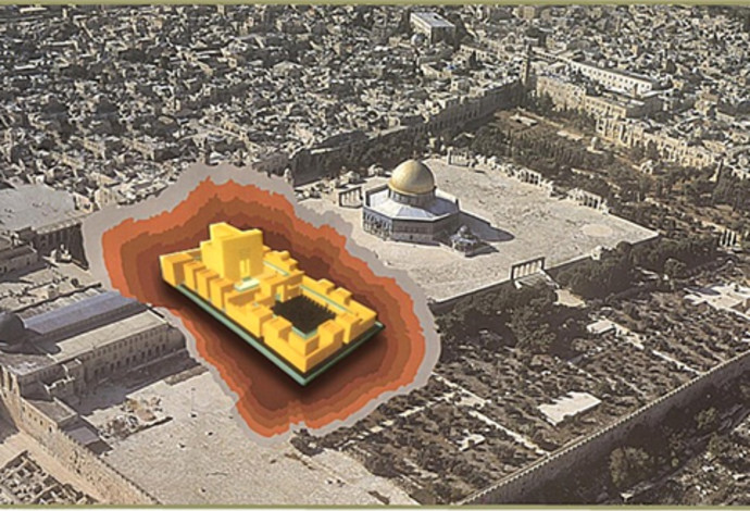 מיקומו המדוייק של בית המקדש על פי האדריכל טוביה שגיב (צילום:  טוביה שגיב)