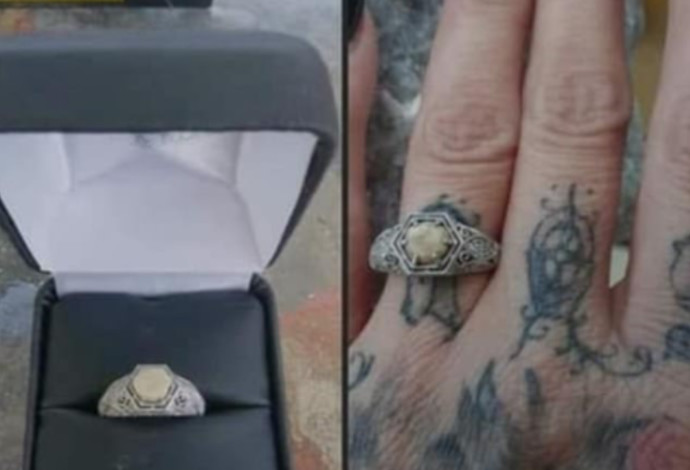 טבעת האירוסין שעשוי מגולגולת (צילום:  רשתות חברתיות)