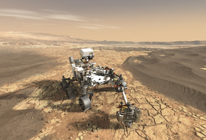 הדמייה של נחיתת הגשושית של נאס"א על מאדים (צילום:  NASA/JPL-Caltech)