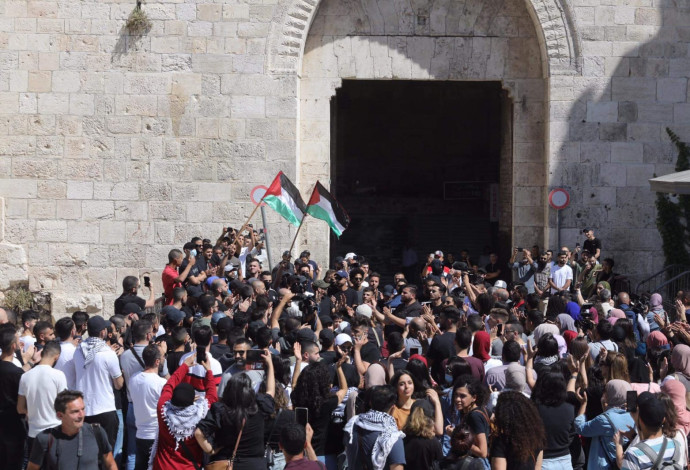 הפגנות בשער שכם במזרח ירושלים (צילום:  מרק ישראל סלם)