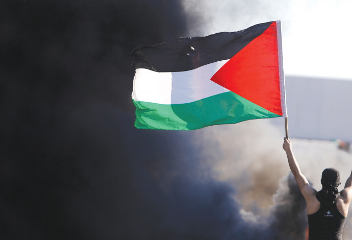 מפגין עם דגל פלסטין (צילום:  רויטרס)