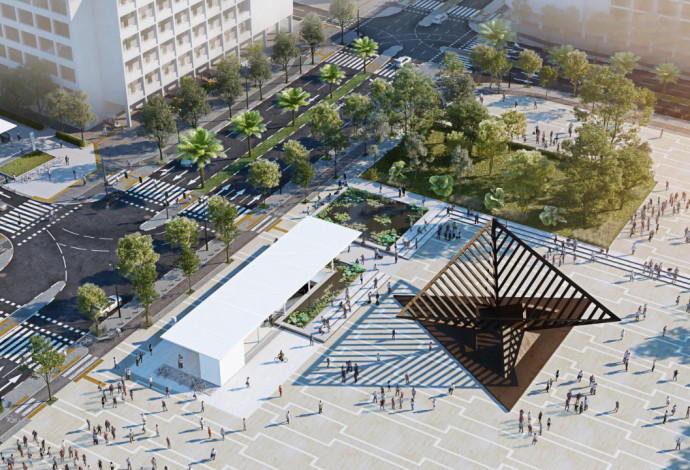 הדמיית העיצוב החדש של כיכר רבין (צילום:  דוברות נת"ע)