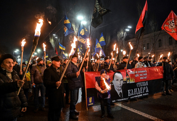 מצעד פעילי ימין קיצוני בקייב, אוקראינה (צילום:  SERGEI SUPINSKY/AFP via Getty Images)