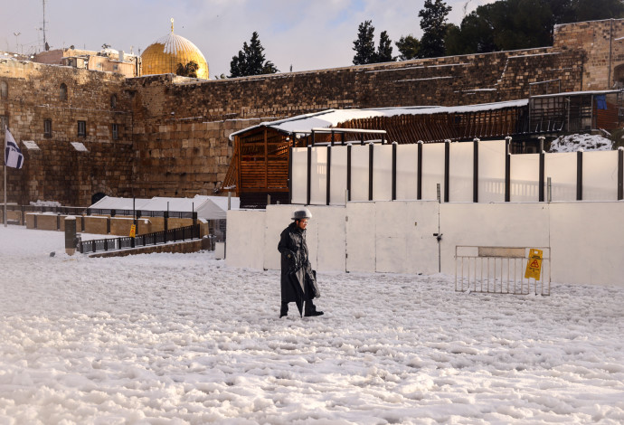 שלג בכותל המערבי בירושלים (צילום:  REUTERS/Ronen Zvulun)