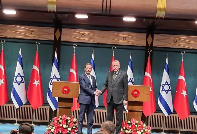 הנשיא יצחק הרצוג, נשיא טורקיה רג'יפ טאיפ ארדואן (צילום:  אנה ברסקי)
