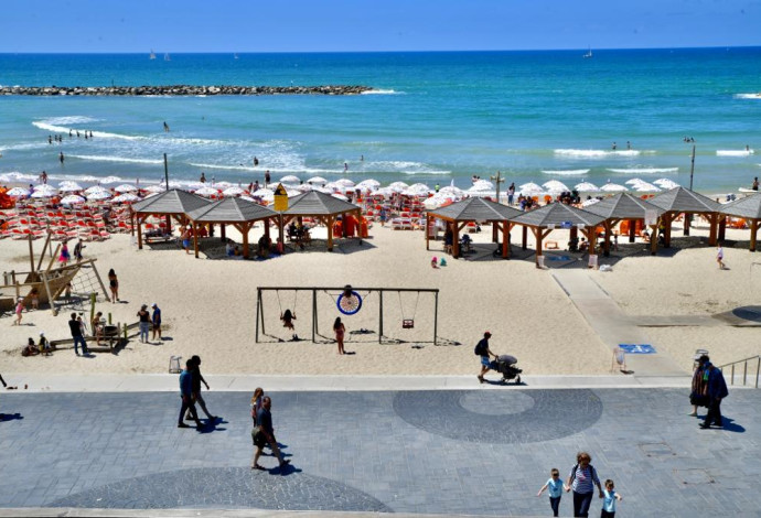 מתרחצים בחוף בתל אביב (צילום:  אבשלום ששוני)
