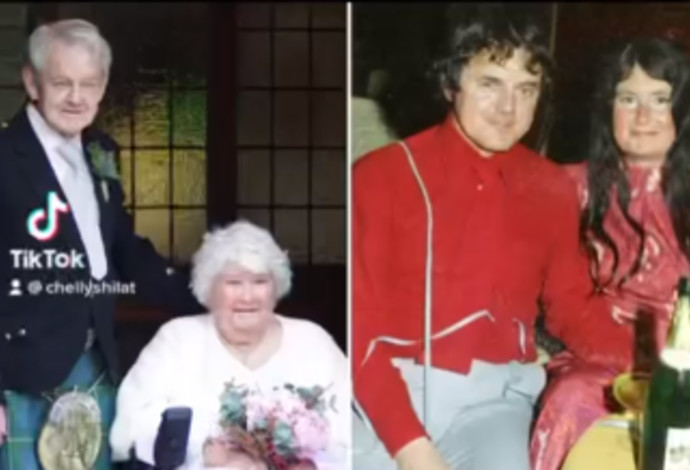 אלכס וג'יין המילטון, נישאו לאחר 60 שנה שהיו מאורסים (צילום:  צילום מסך טיקטוק)