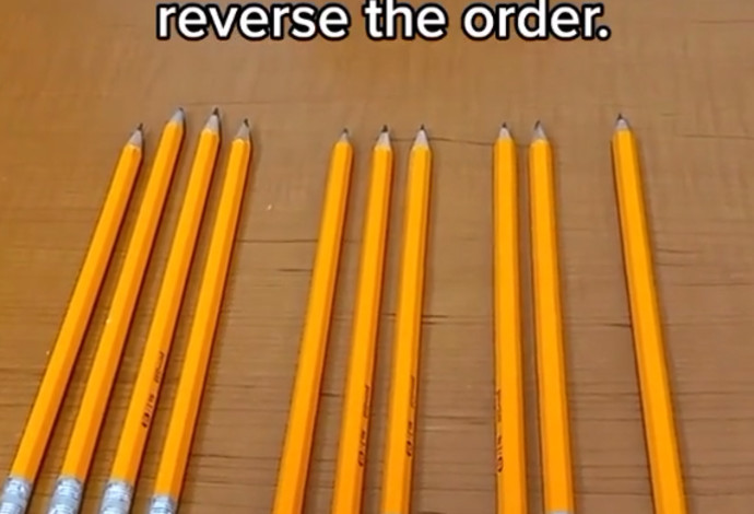 ארבע קבוצות של עפרונות, כל אחת מונה כמות שונה. עקבו אחר ההנחיות ונסו לפתור אותה (צילום:  צילום מסך טיקטוק)