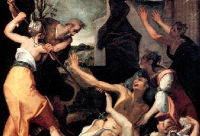 פנחס הורג את זמרי וכזבי. ציור: חוס ואן וינגה (צילום:  ויקיפדיה)