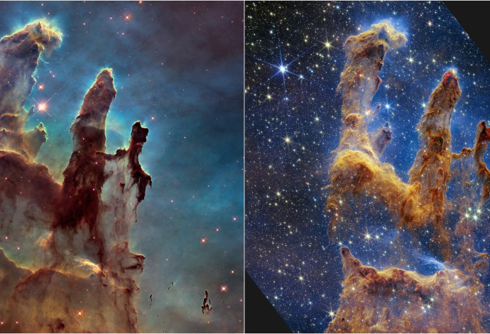 במרחק של 7,000 שנות אור מאתנו, עמודי הבריאה (צילום:  נאס"א)