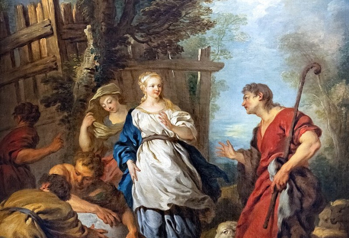 יעקב פוגש את רחל ליד הבאר. ציור: פרנסואה למויין (צילום:  נחלת הכלל)