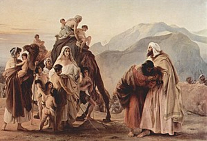 המפגש של יעקב ועשו. ציור: פרנצ'סקו אייץ, 1844 (צילום:  נחלת הכלל)