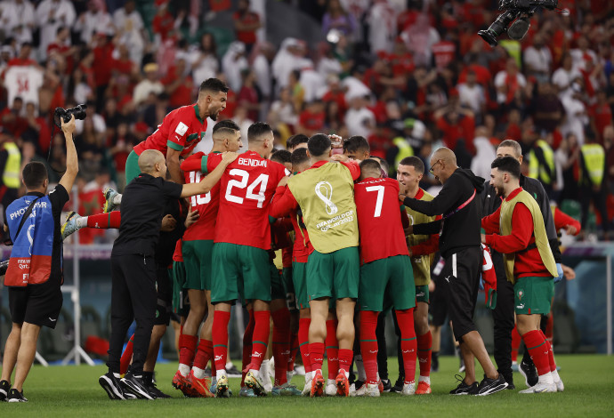 מונדיאל 2022: נבחרת מרוקו חוגגת (צילום:  רויטרס)