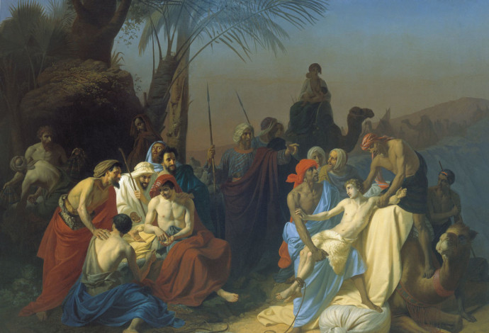 מכירת יוסף. ציור: קונסטנטין פלוויטסקי (1855) (צילום:  נחלת הכלל)