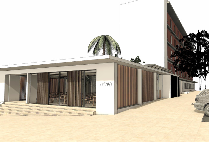 הדמיית מתחם בית הקפה החדש. חזית שקופה הצופה לרחובות הסובבים (צילום:  דוברות עיריית פתח תקווה)