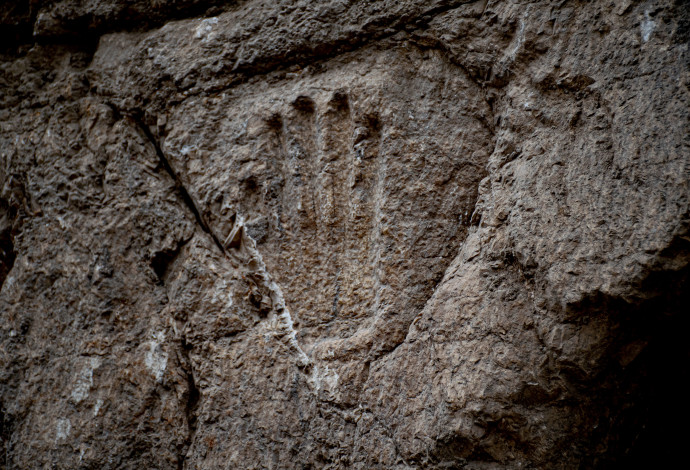 טביעת היד המסתורית שנתגלתה בחפיר בירושלים (צילום:  יולי שוורץ, רשות העתיקות)