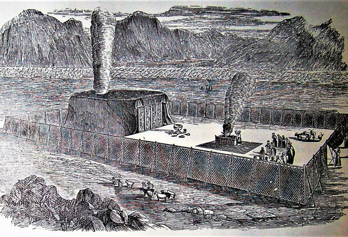 "המשכן" שהקימו בני ישראל במדבר. איור מתוך תנ"ך הולמן, שנת 1890 (צילום:  נחלת הכלל)