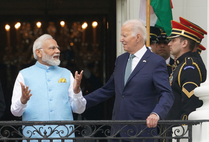 ראש ממשלת הודו נרנדרה מודי בפגישה עם ג'ו ביידן בבית הלבן (צילום:  רויטרס)