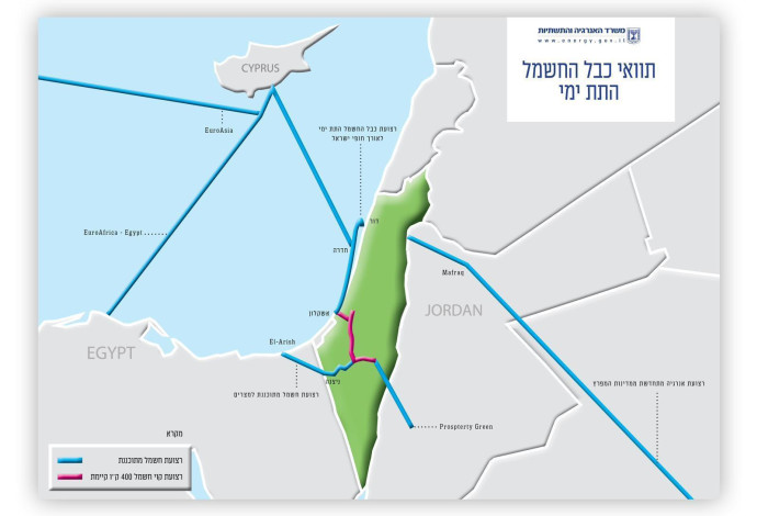 מפה של תוואי כבל החשמל התת ימי (צילום:  דוברות מנהל התכנון)
