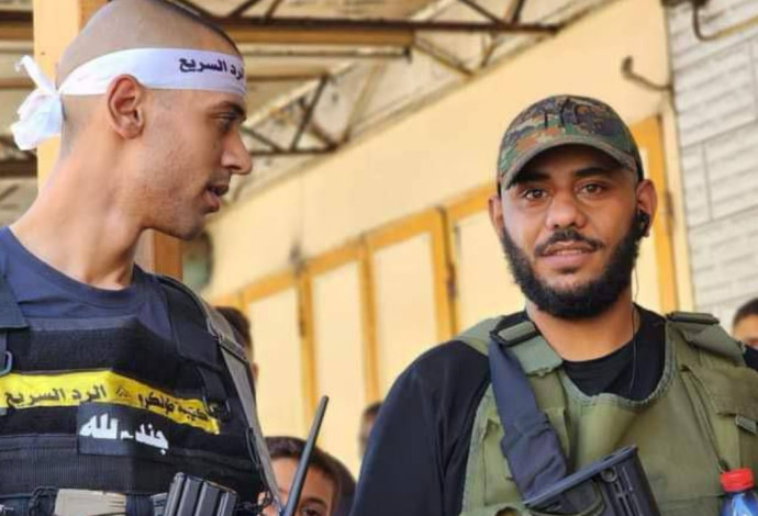 ראש הזרוע הצבאית של חמאס בטולכרם וראש הזרוע הצבאית של הפת"ח (גדודי חללי אלאקצא) (צילום:  רשתות ערביות)