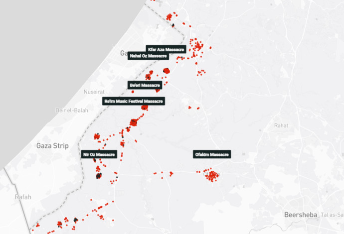 המפה שמציגה היכן נרצחו יקיריכם בבוקר ה-7 באוקטובר (צילום:  oct7map)