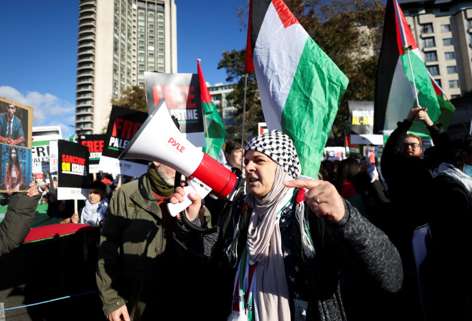 מפגינים פרו פלסטינים (צילום:  רויטרס)
