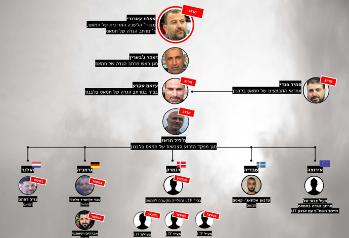 תרשים של מנגנון חמאס בהפעלת טרור בחו"ל (צילום:  אורגניגרמה)