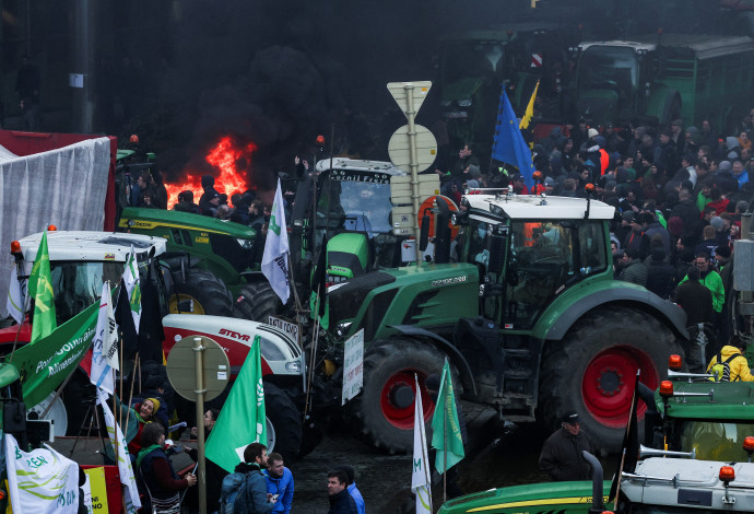 מחאת החקלאים (צילום:  REUTERS/Yves Herman)