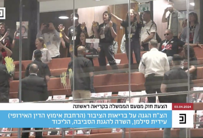 משפחות חטופים במליאת הכנסת (צילום:  צילום מסך)